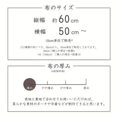 布のサイズ、厚み